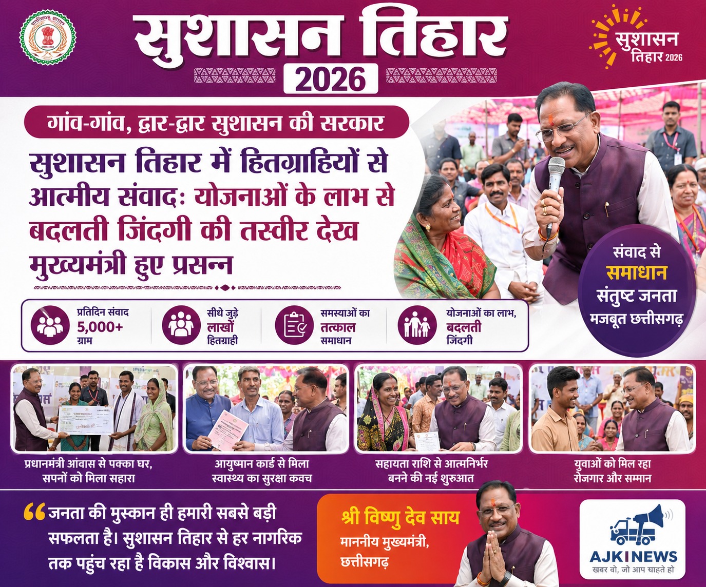 सुशासन तिहार में हितग्राहियों से आत्मीय संवाद: योजनाओं के लाभ से बदलती जिंदगी की तस्वीर देख मुख्यमंत्री हुए प्रसन्न
