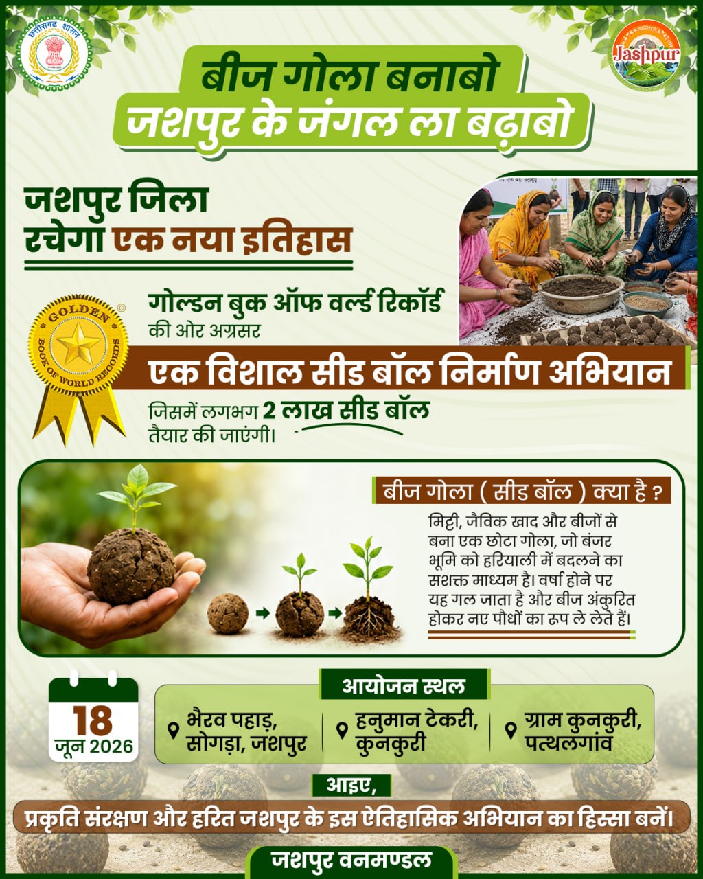 बीज गोला बनाबो-जशपुर के जंगल ला बढ़ाबो” महाअभियान की शुरुआत