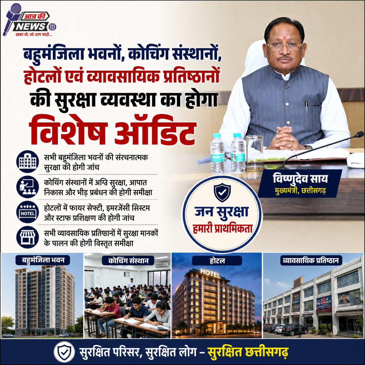 बहुमंजिला भवनों, कोचिंग संस्थानों, होटलों एवं व्यावसायिक प्रतिष्ठानों की सुरक्षा व्यवस्था का होगा विशेष ऑडिट