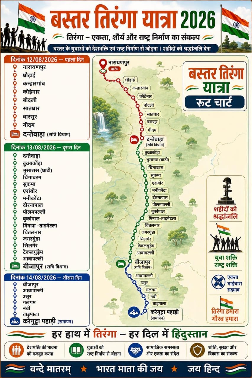 बस्तर तिरंगा यात्रा में उपमुख्यमंत्री श्री विजय शर्मा होंगे शामिल