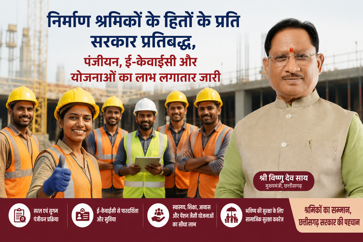 निर्माण श्रमिकों के हितों के प्रति सरकार प्रतिबद्ध, पंजीयन, ई-केवाईसी और योजनाओं का लाभ लगातार जारी